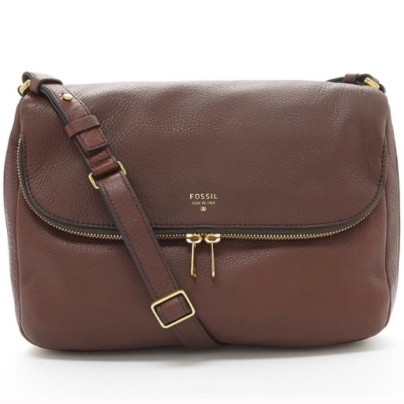 Fossil Handbags - Fossil Preston Flap Brown Leather Crossbody Bag